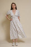 Storia short sleeve smocked midi dress, in blue floral.