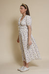 Storia short sleeve smocked midi dress, in blue floral.