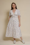 Storia short sleeve smocked midi dress, in blue floral.