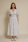Storia short sleeve smocked midi dress, in blue floral.