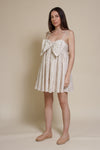 Storia ditsy floral bow front mini dress, in cream multi.
