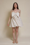 Storia ditsy floral bow front mini dress, in cream multi.