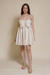 Storia ditsy floral bow front mini dress, in cream multi.
