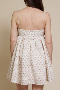 Storia ditsy floral bow front mini dress, in cream multi.