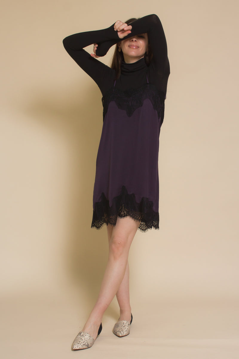 Storia lace slip dress, in purple.