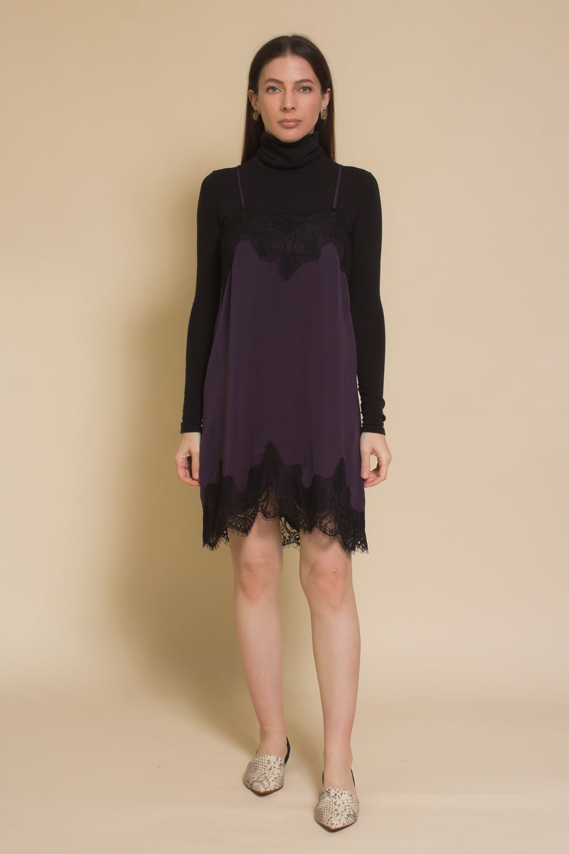 Storia lace slip dress, in purple.