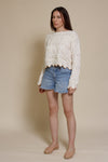 Storia cropped pointelle sweater with scalloped edges, in cream.