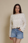 Storia cropped pointelle sweater with scalloped edges, in cream.