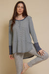 Umgee USA casual striped henley top, in navy stripe.