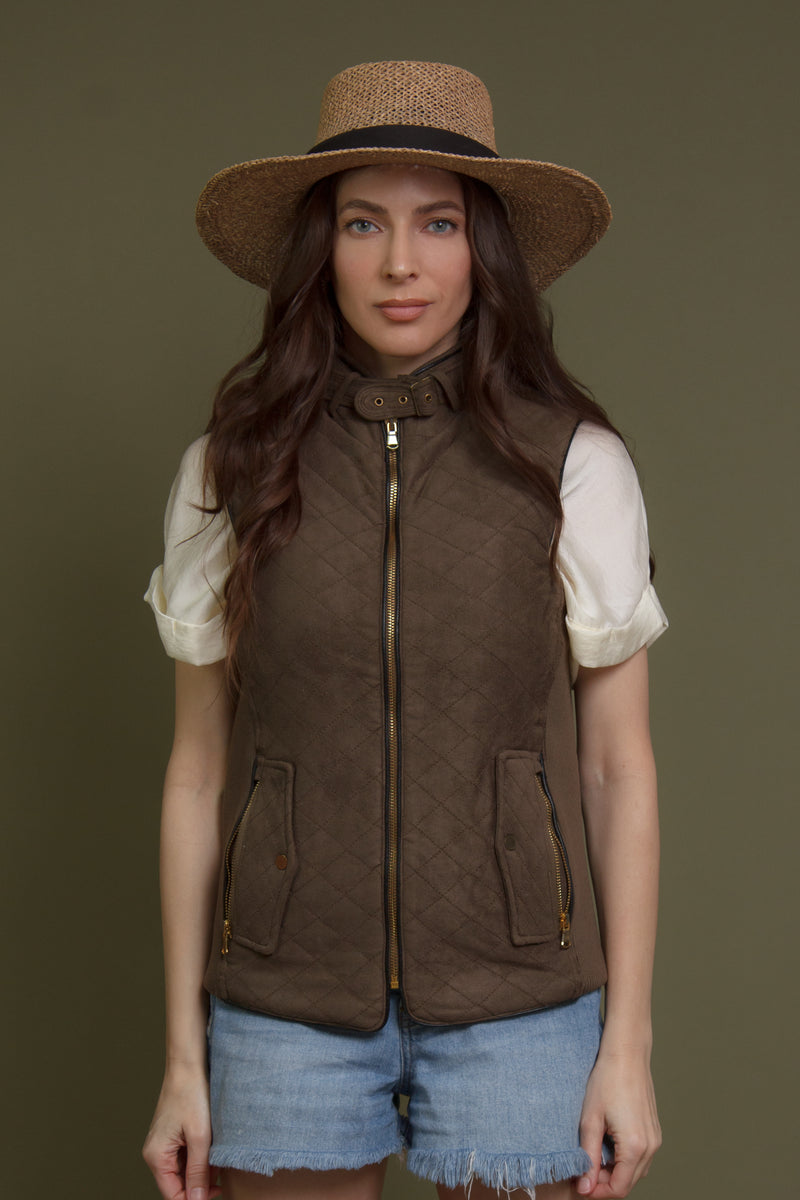 Faux suede vest, in olive.