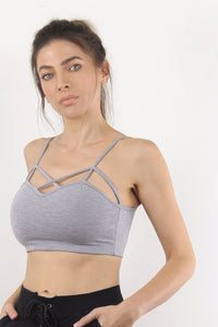 Strappy bralette with sweetheart bustline, in Heather Grey. Image 2