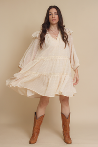Jacquie the Label swiss dot babydoll mini dress, in natural. 