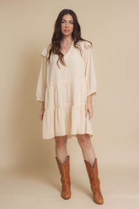 Jacquie the Label swiss dot babydoll mini dress, in natural. 