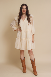 Jacquie the Label swiss dot babydoll mini dress, in natural. 
