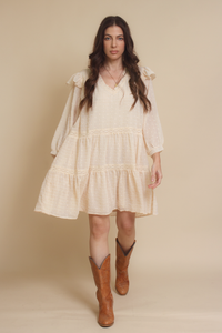 Jacquie the Label swiss dot babydoll mini dress, in natural. 