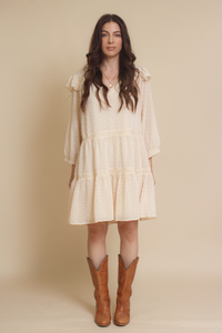Jacquie the Label swiss dot babydoll mini dress, in natural. 