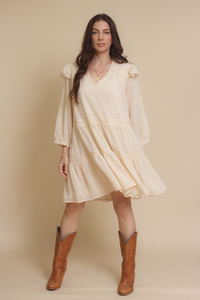 Jacquie the Label swiss dot babydoll mini dress, in natural. 