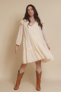 Jacquie the Label swiss dot babydoll mini dress, in natural. 