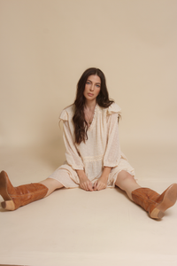 Jacquie the Label swiss dot babydoll mini dress, in natural. 