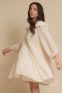 Jacquie the Label swiss dot babydoll mini dress, in natural. 