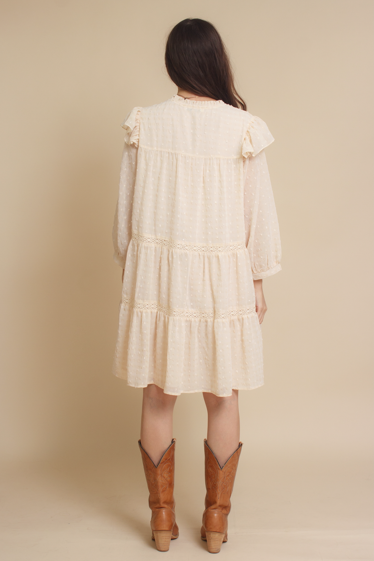 Jacquie the Label swiss dot babydoll mini dress, in natural. 