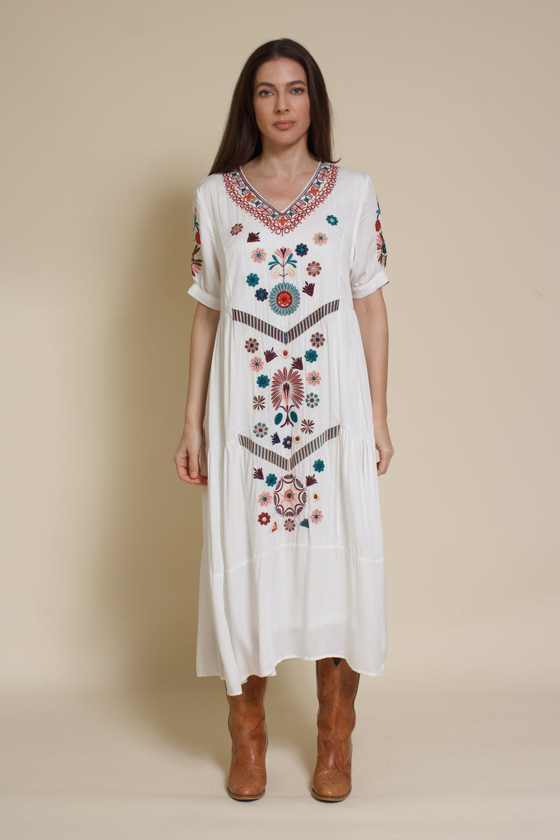 Tea N Roses embroidered midi dress, in white.