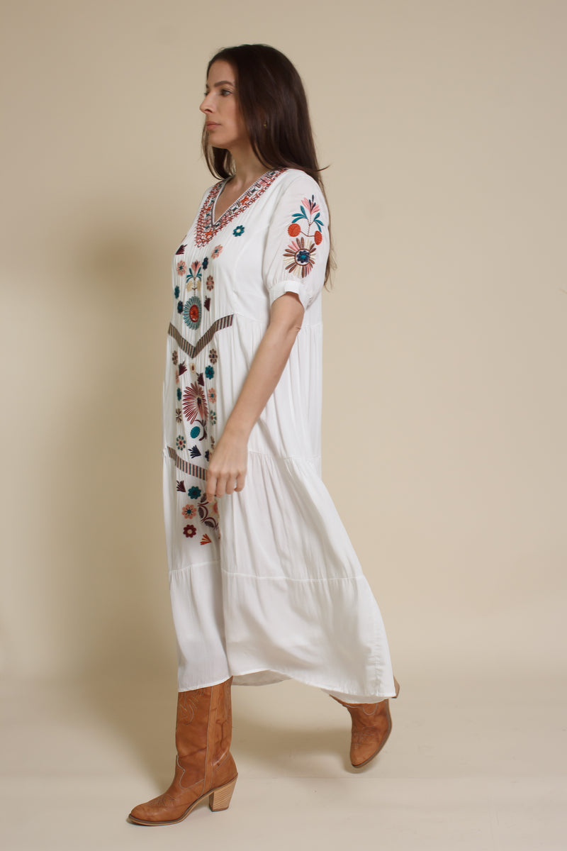 Tea N Roses embroidered midi dress, in white.