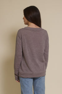 The Classic lace up neckline knit top, in taupe.