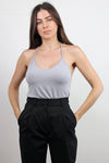 The classic; ribbed, racerback tank top, in silver.