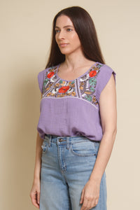 THML embroidered floral top, in lilac.