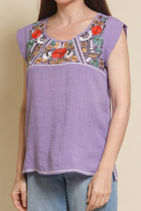 THML embroidered floral top, in lilac.