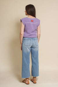 THML embroidered floral top, in lilac.