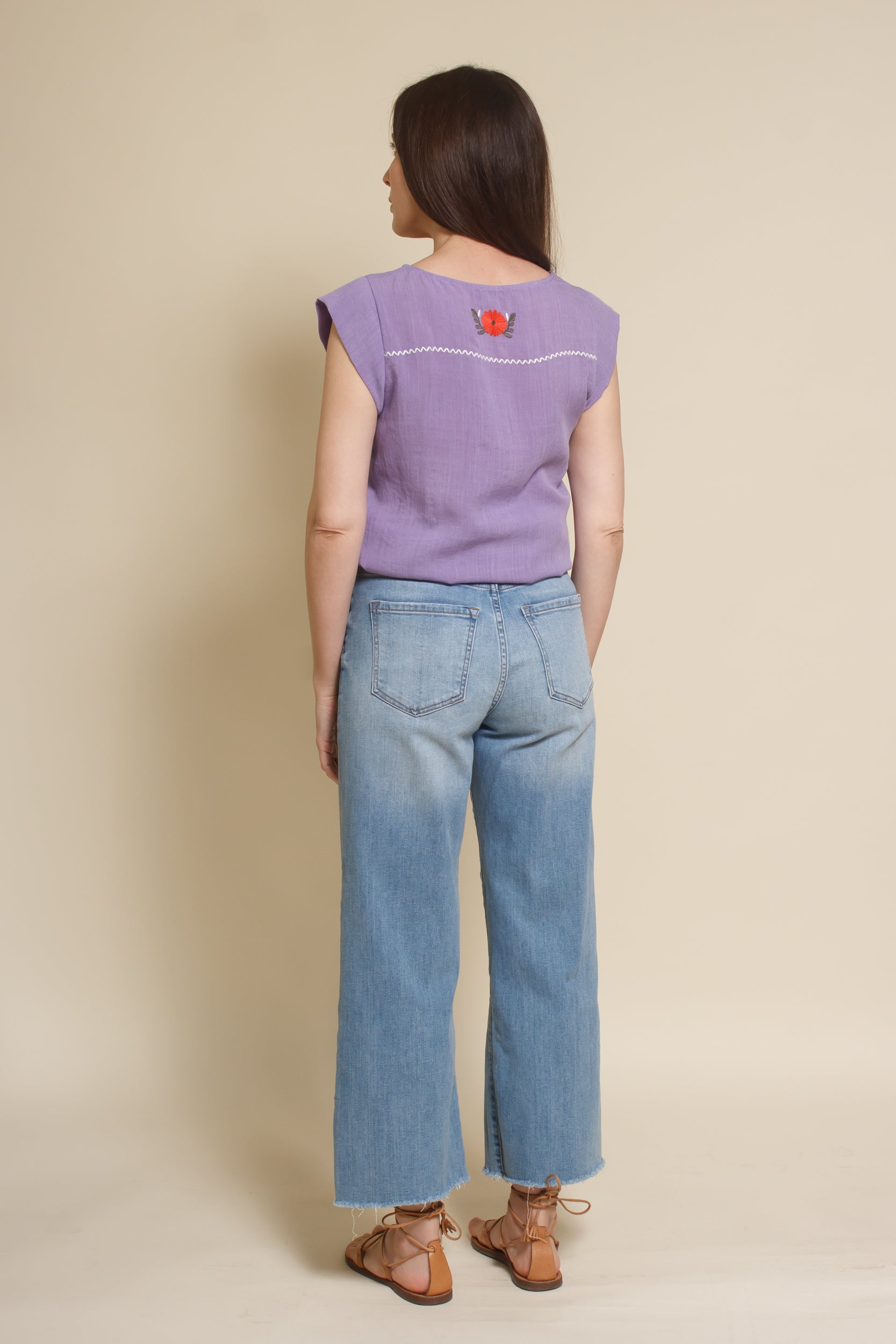 THML embroidered floral top, in lilac.