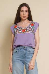 THML embroidered floral top, in lilac.
