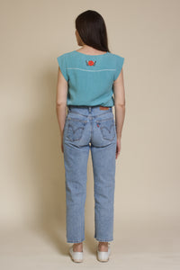 THML embroidered floral top, in teal.