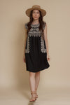 THML embroidered shift dress, in black.