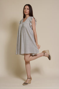 Umgee striped mini dress with flutter sleeves, in denim stripe.