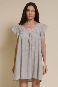 Umgee striped mini dress with flutter sleeves, in denim stripe.