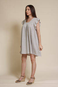 Umgee striped mini dress with flutter sleeves, in denim stripe.