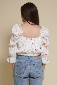 Wild Honey floral peasant top, in white.