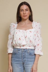 Wild Honey floral peasant top, in white.