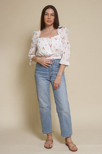 Wild Honey floral peasant top, in white.