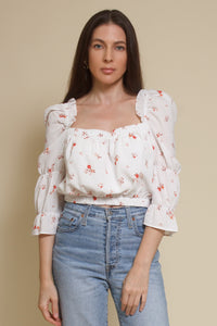 Wild Honey floral peasant top, in white.