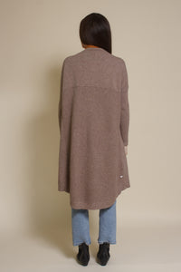 Wishlist button front long cardigan in mocha.