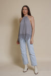 Wishlist lace detail halter top, in blue sage.