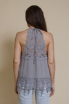 Wishlist lace detail halter top, in blue sage.