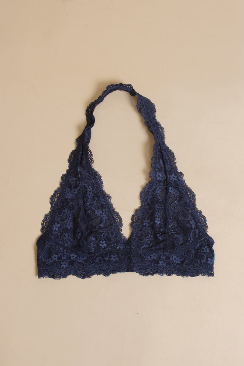 Wishlist lace halter bralette, in navy.