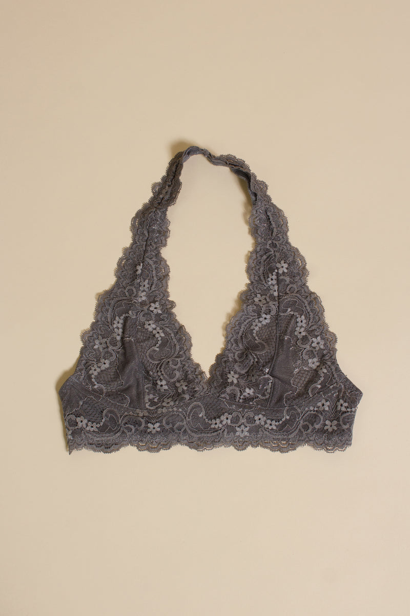 Wishlist lace halter bralette, in midnight grey.