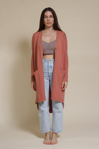 Wishlist long button down cardigan, in fall rose.