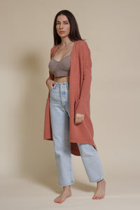 Wishlist long button down cardigan, in fall rose.